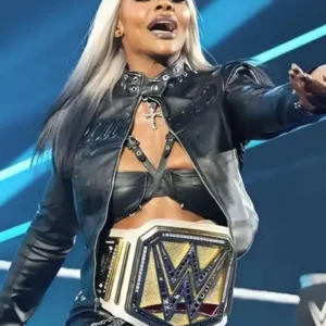 Jade Cargill Smackdown Black Leather Jacket Front Look