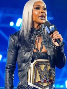 Jade Cargill Smackdown Black Leather Jacket Front Look