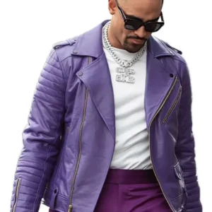 Jalen Hurts Purple Leather Jacket Front Look
