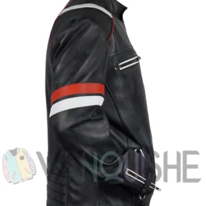 James Men’s Brown Striped Cafe Racer Leather Jacket Side Look