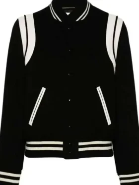 Jessica Taylor Owning Manhattan Black Varsity Jacket Front Look