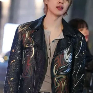 Jimin Who Song Black Leather Jacket Front Look
