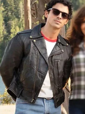 Joe Jonas Camp Rock 3 Black Leather Jacket Front Look