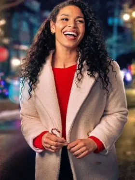 Jordin Sparks Merry Little Mistery White Sherpa Jacket Front Look