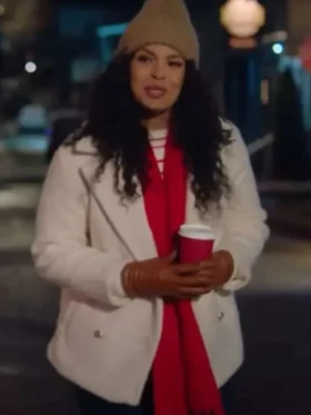 Jordin Sparks Merry Little Mistery White Sherpa Jacket Front Look