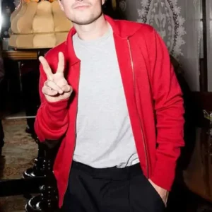 Josh Hutcherson Marty Supreme 2025 Movie Premiere Red Jacket Front Look
