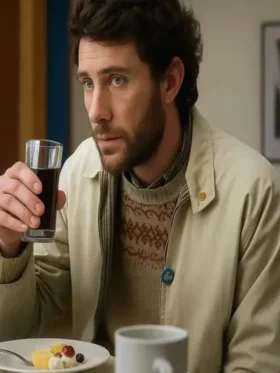 Josh O’Connor The Mastermind Beige Jacket Front Look