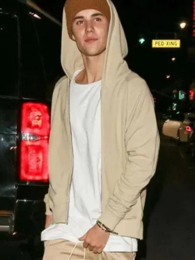 Justin Bieber Beige Hoodie Front Look