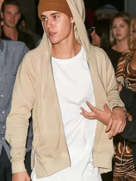 Justin Bieber Beige Hoodie Front Look