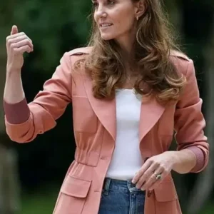 Kate Middleton Coral Cargo Blazer Front Look