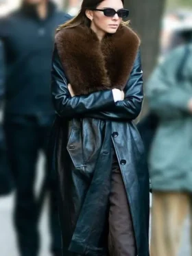 Kendall Jenner Black Leather Trench Coat