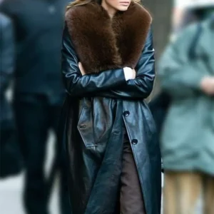 Kendall Jenner Black Leather Trench Coat