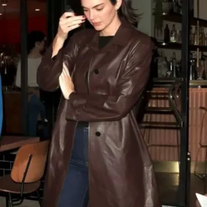 Kendall Jenner Brown Leather Coat Front Look