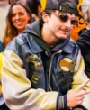 Knicks NBA Game Timothee Chalamet Leather Jacket Front Look