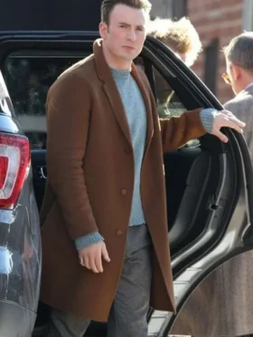 Knives Out Chris Evans Wool Coat Front Look