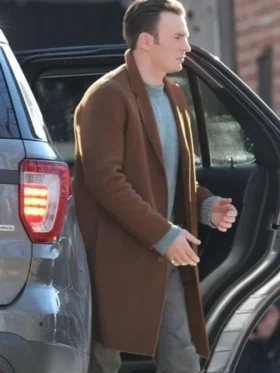 Knives Out Chris Evans Wool Coat Front Look