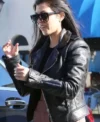 Kourtney Kardashian Black Biker Leather Jacket Front Look