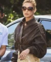 LA Bella Hadid Brown Cropped Jacket Front look