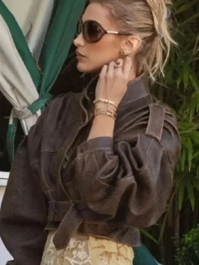 LA Bella Hadid Brown Cropped Jacket Front look