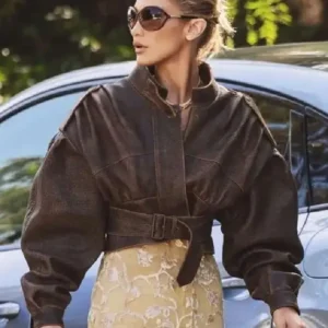 LA Bella Hadid Brown Cropped Jacket Front look