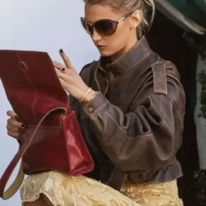 LA Bella Hadid Brown Cropped Jacket Front look