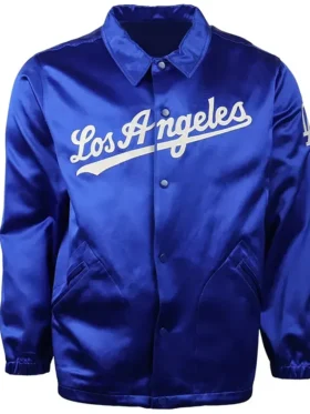LA Dodgers 1962 Blue Satin Windbreaker Jacket Front Look