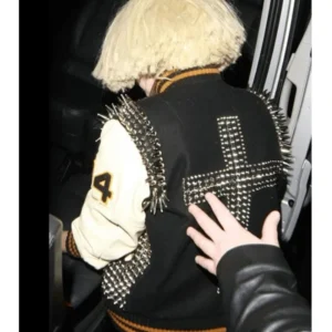 Lady Gaga Silver Varsity Jacket Back Look