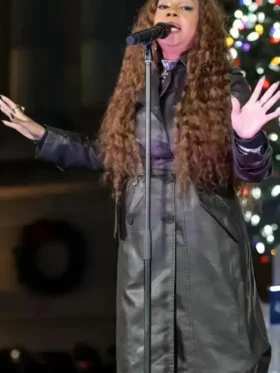 Lalah Hathaway Tree Lighting Celebration Leather Coat Front Look