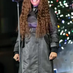Lalah Hathaway Tree Lighting Celebration Leather Coat Front Look