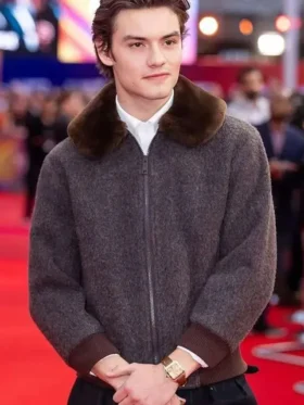 Louis Partridge Jay Kelly Brown Fur Jacket Front Look
