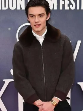 Louis Partridge Jay Kelly Brown Fur Jacket Front Look