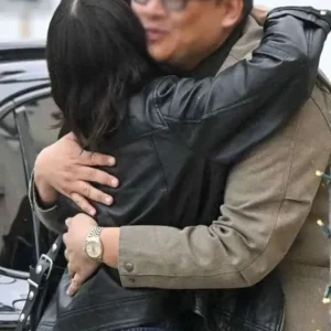 Lucy Hale 2025 Black Leather Jacket Back Look