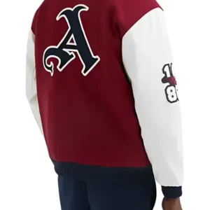 Maroon and White Unisex Arsenal Varsity Jacket Back Look