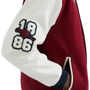 Maroon and White Unisex Arsenal Varsity Jacket