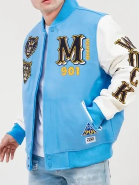 Memphis 901 Blue & White Varsity Jacket Front Look