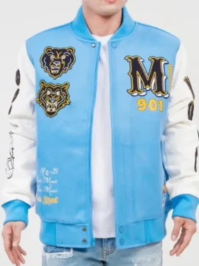 Memphis 901 Blue & White Varsity Jacket Front Look