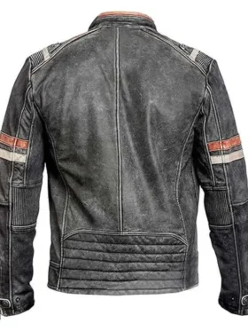 Men Retro Cafe Motorcycle Leather Jacket Back Look