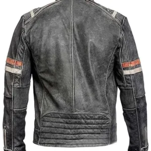 Men Retro Cafe Motorcycle Leather Jacket Back Look