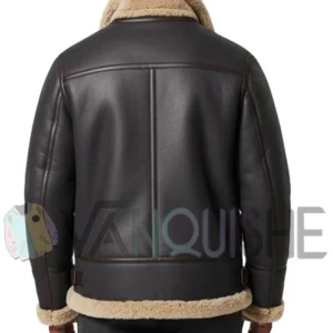 Men's Black B3 Style Shearling Leather Bomber Jacket Back Look