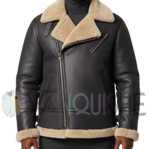 Men's Black B3 Style Shearling Leather Bomber Jacket Front Look