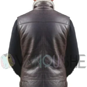 Men's Brown Leather Shearling Lined Zip-Up Vest Back Look