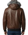 Men’s Brown Quilted Leather Fur Hood Jacket Back Look