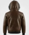 Men’s Brown Quilted Leather Fur Hood Jacket Back Look