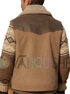 Men’s Brown Shearling Collar Wool Vest Back Look