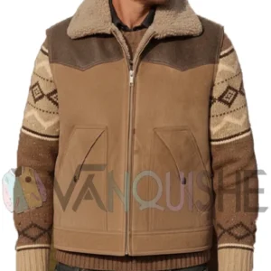 Men’s Brown Shearling Collar Wool Vest Front Look