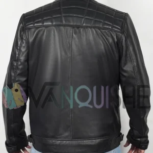 Men’s Cafe Racer Real Leather Biker Black Field Jacket back