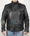 Men’s Cafe Racer Real Leather Biker Black Field Jacket front