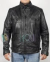 Men’s Cafe Racer Real Leather Biker Black Field Jacket frontt