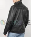 Men’s Cafe Racer Real Leather Biker Black Field Jacket left back