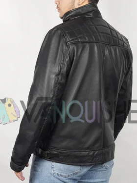 Men’s Cafe Racer Real Leather Biker Black Field Jacket left back